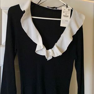 Zara black and white ruffle dress